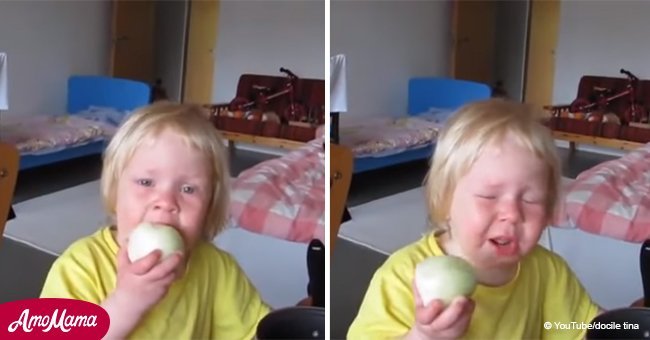 Une petite fille têtue mange un oignon cru pour prouver à ses enfants que "c'est une pomme", sa réaction devient virale