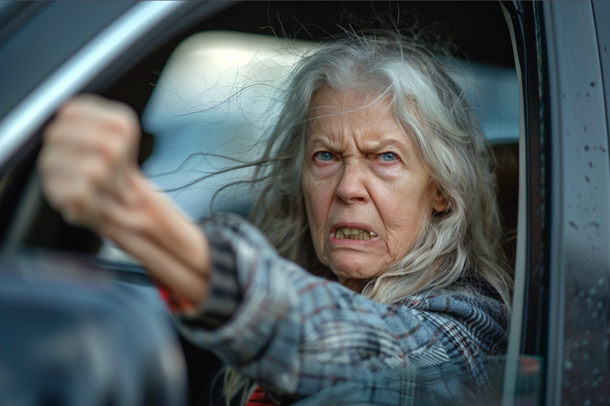 Une femme en colère se penche par la fenêtre de sa voiture | Source : Midjourney