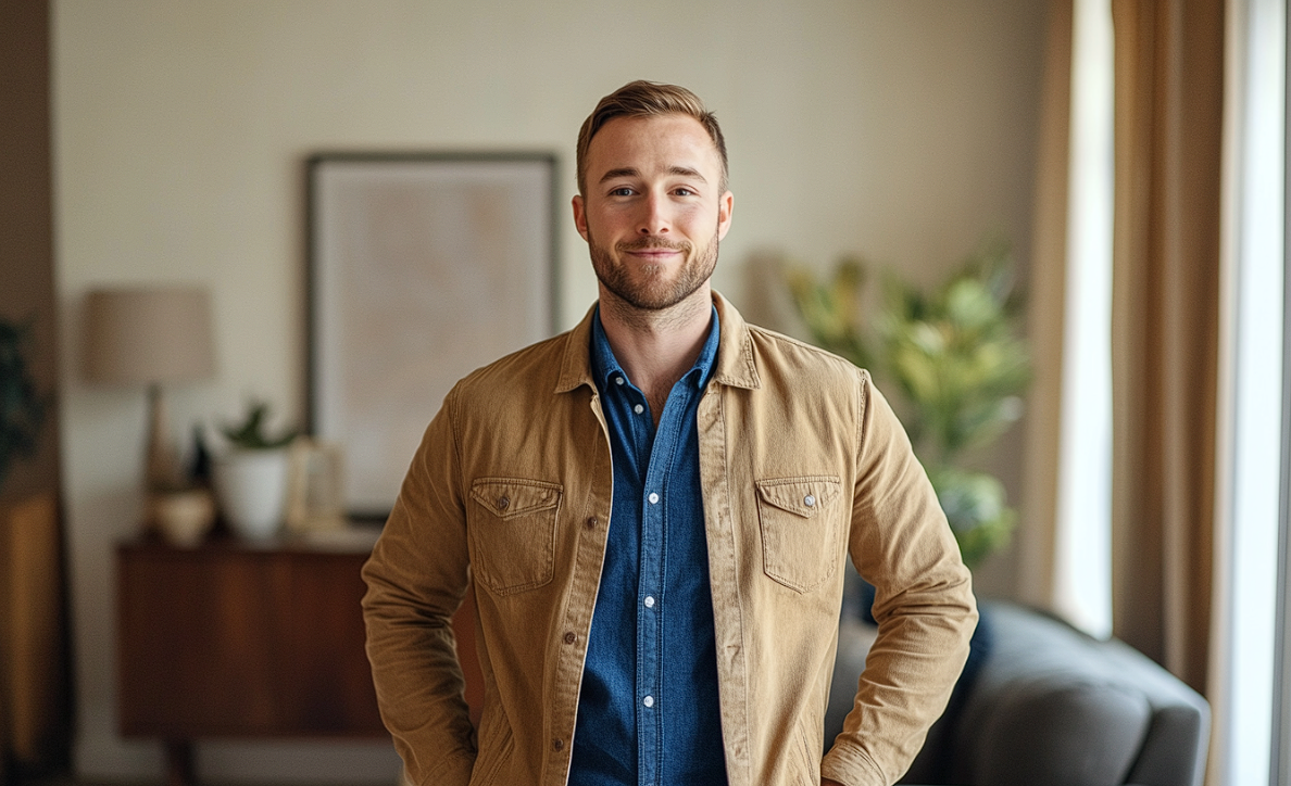 Un homme arrogant debout dans un salon | Source : Midjourney