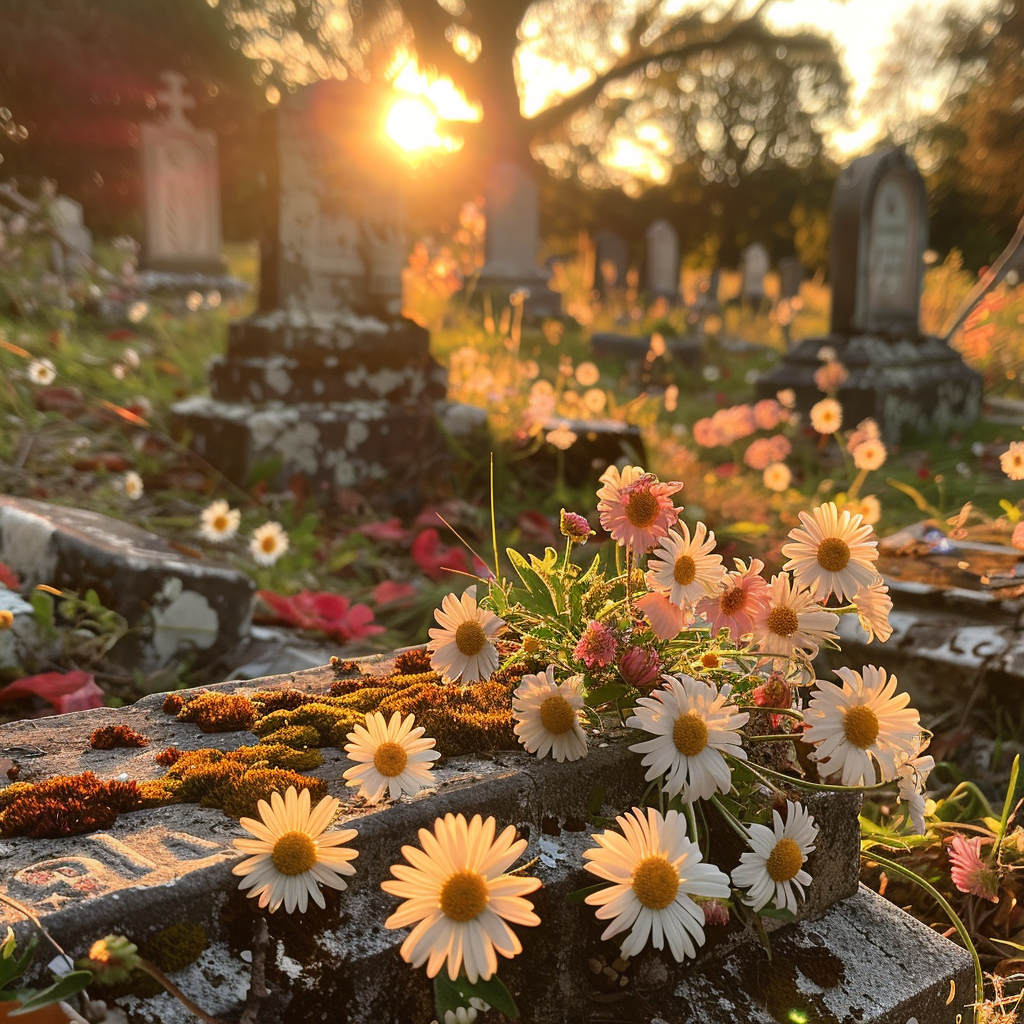 Marguerites sur la tombe de Tom | Source : Midjourney