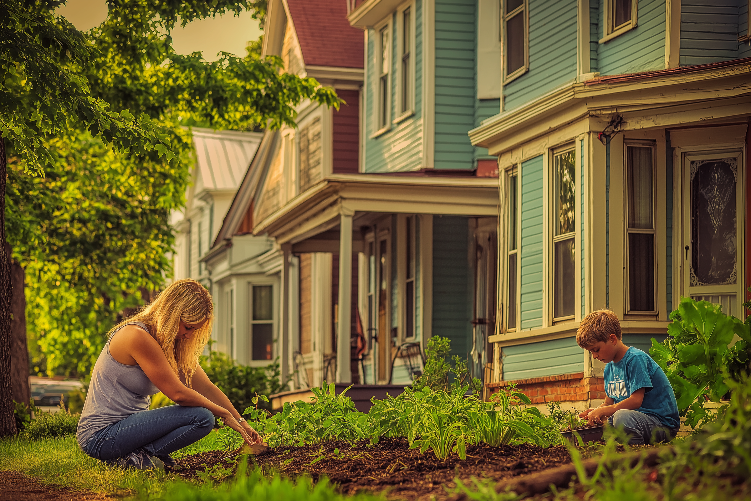 Une femme et son fils s'occupant d'un jardin | Source : Midjourney