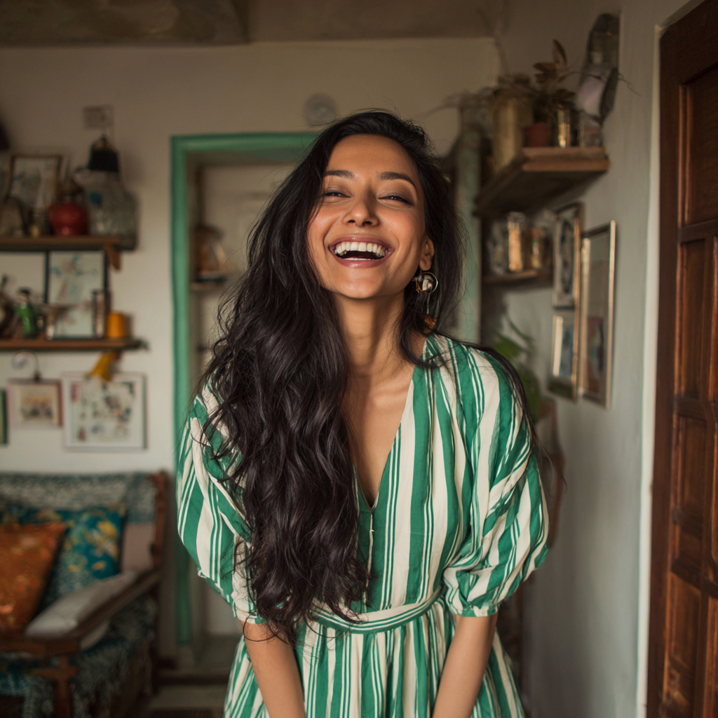 Une femme qui rit | Source : Midjourney