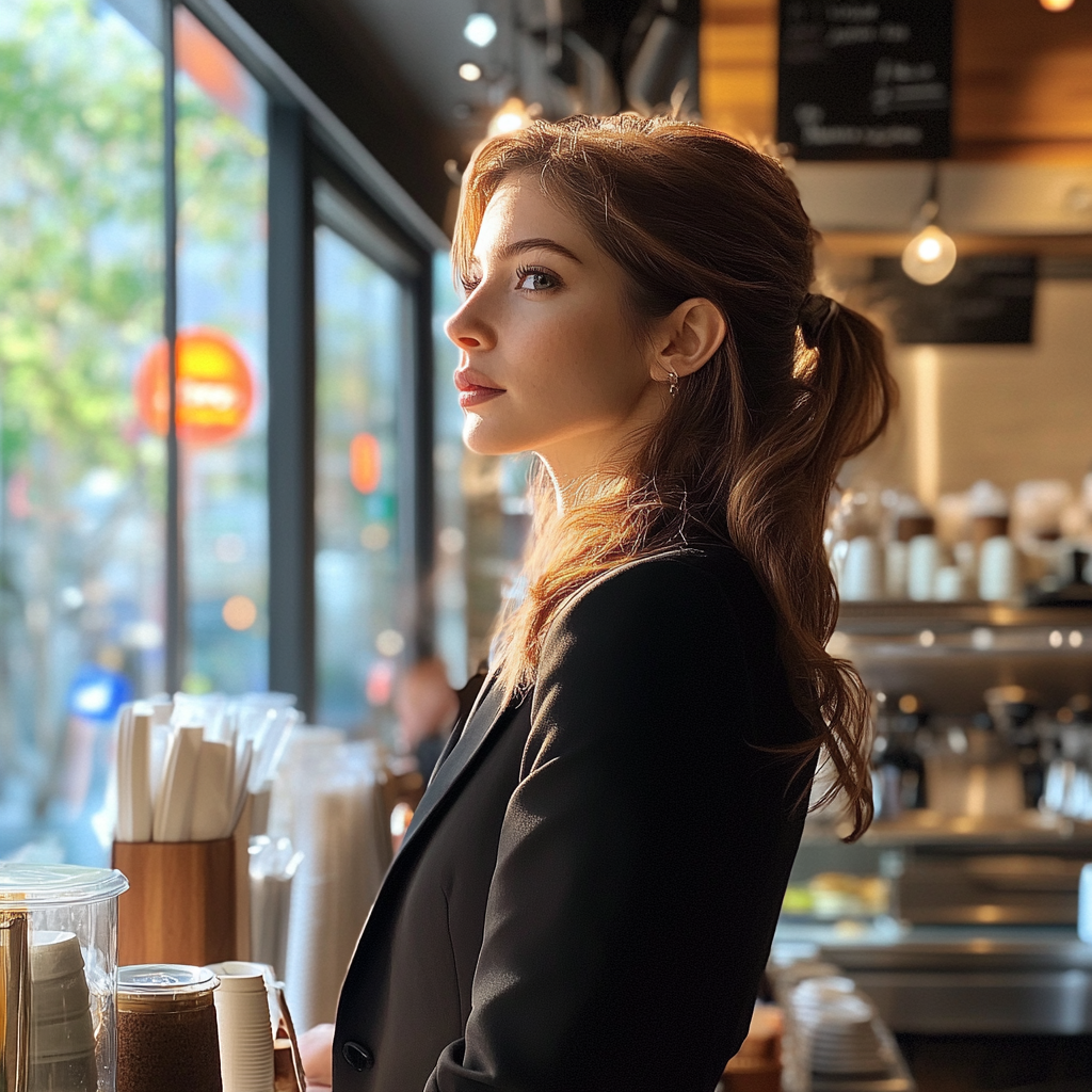 Une femme dans un café | Source : Midjourney