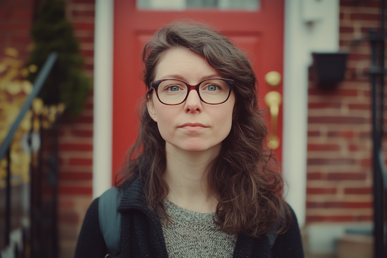 Une femme debout devant sa maison | Source : Midjourney