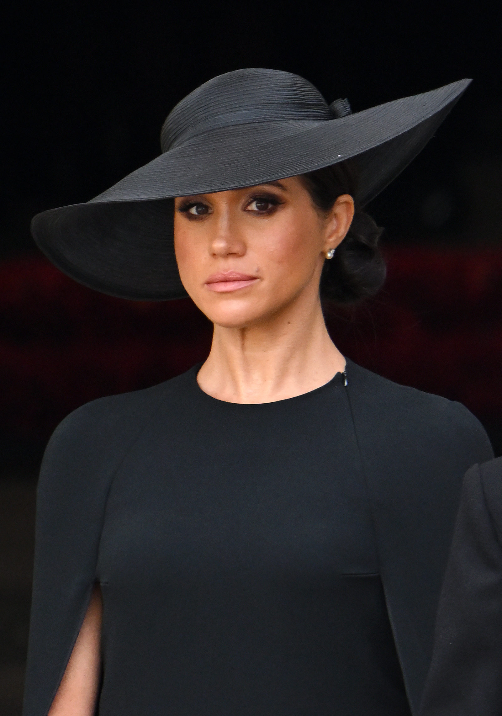 Meghan, duchesse de Sussex lors des funérailles nationales de la reine Élisabeth II à l'abbaye de Westminster à Londres, Angleterre, le 19 septembre 2022 | Source : Getty Images