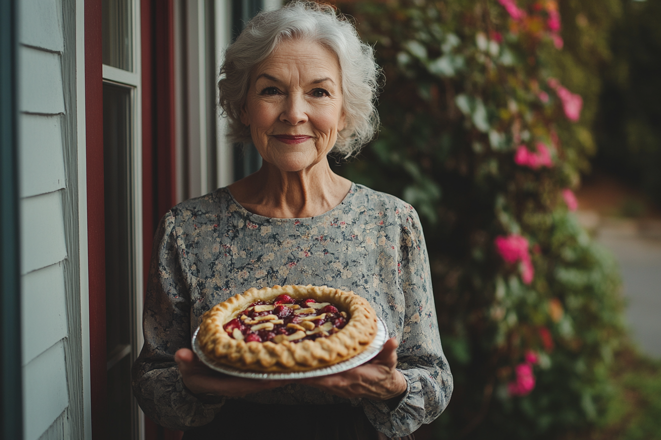 Une femme tenant une tarte | Source : Midjourney