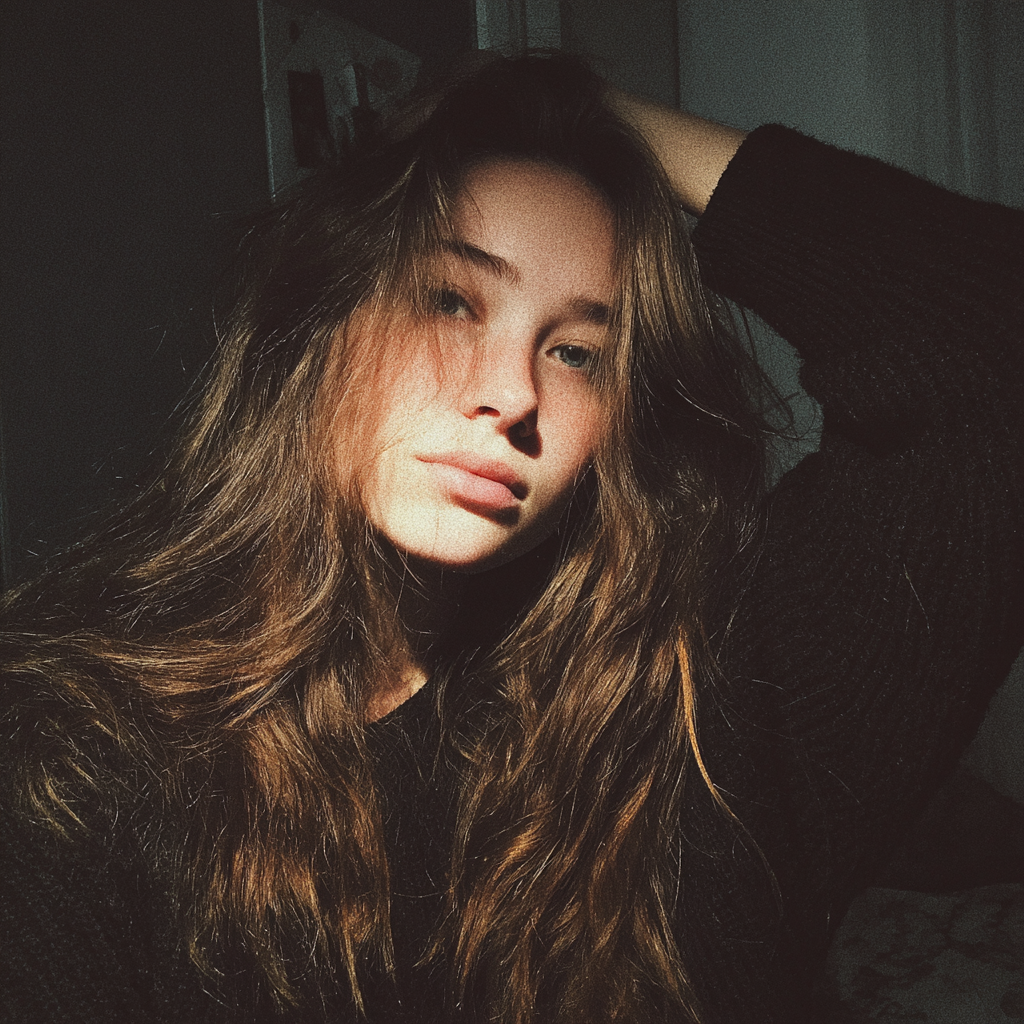 Une adolescente debout dans sa chambre, la main sur la tête | Source : Midjourney