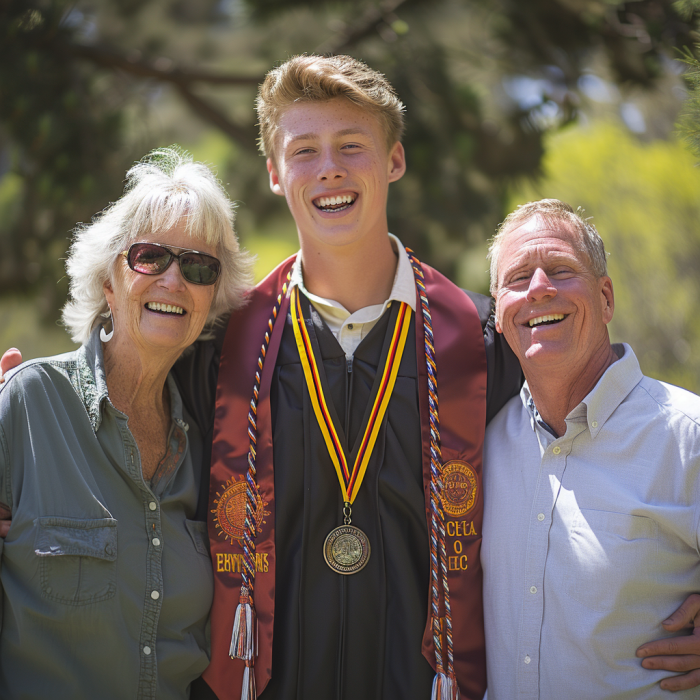 Un jeune homme posant pour une photo avec ses parents le jour de sa remise de diplôme | Source : Midjourney