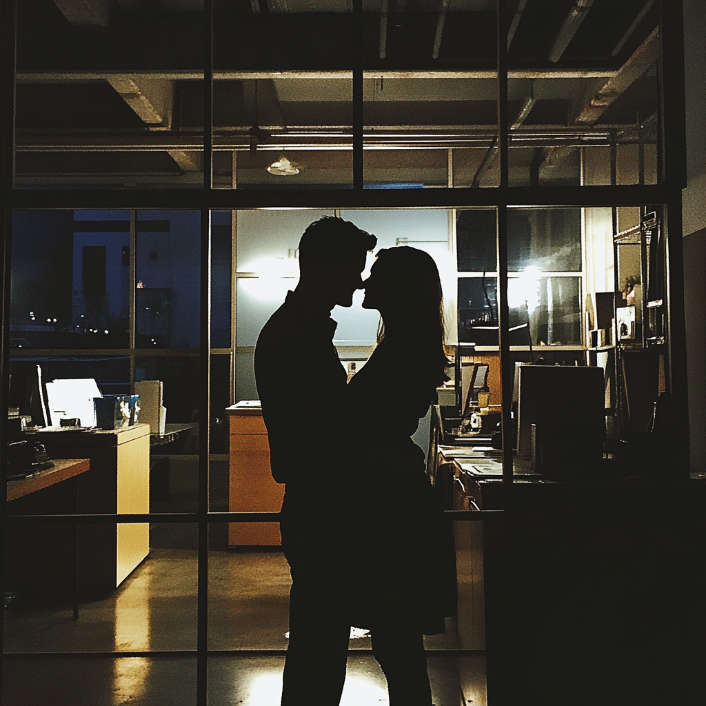 Un couple dans un bureau la nuit | Source : Midjourney