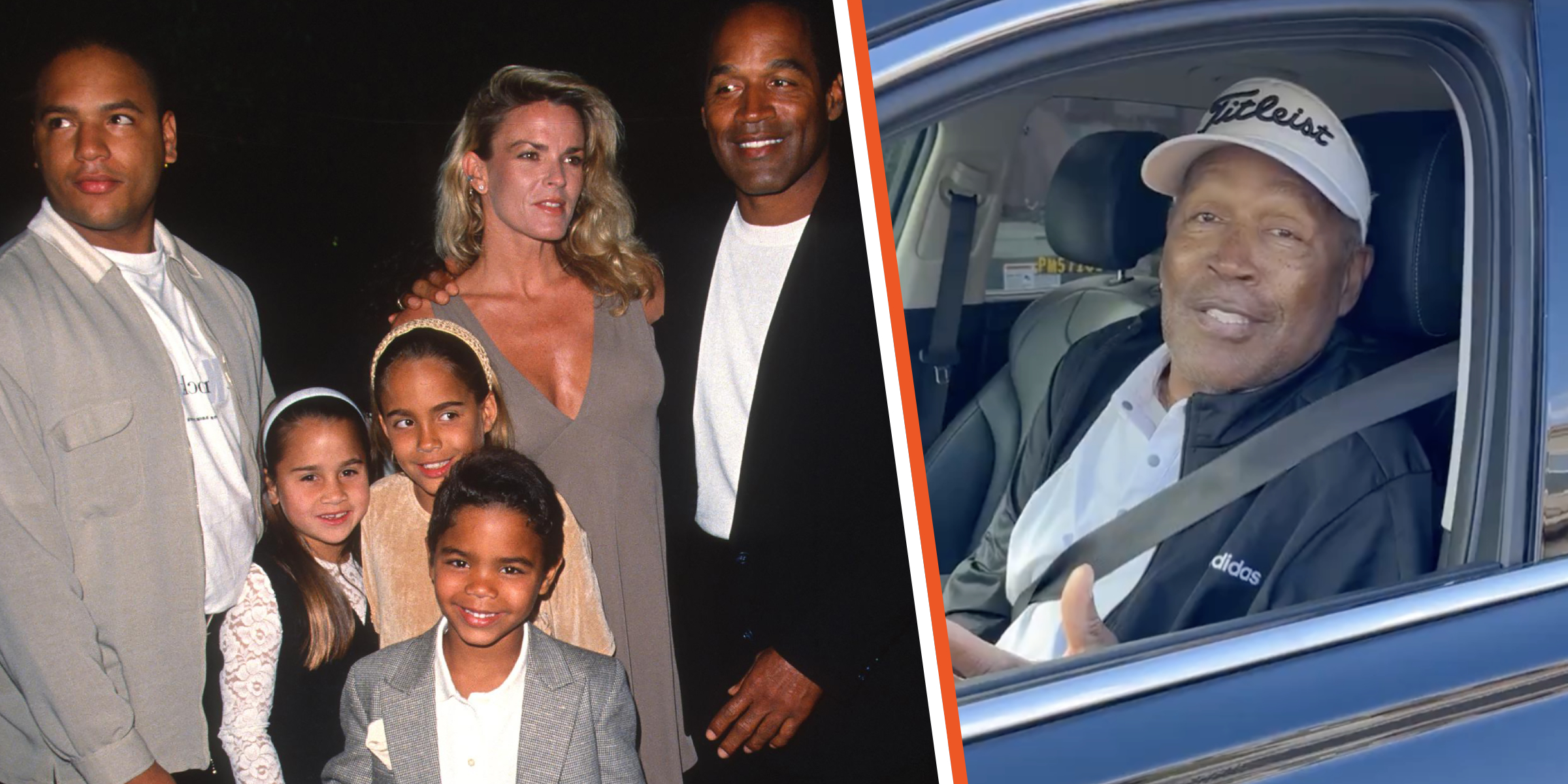 O.J. Simpson et la famille de Nicole Brown Simpson | O.J. Simpson à l'intérieur d'une voiture | Source : Getty Images | X/TheRealOJ32