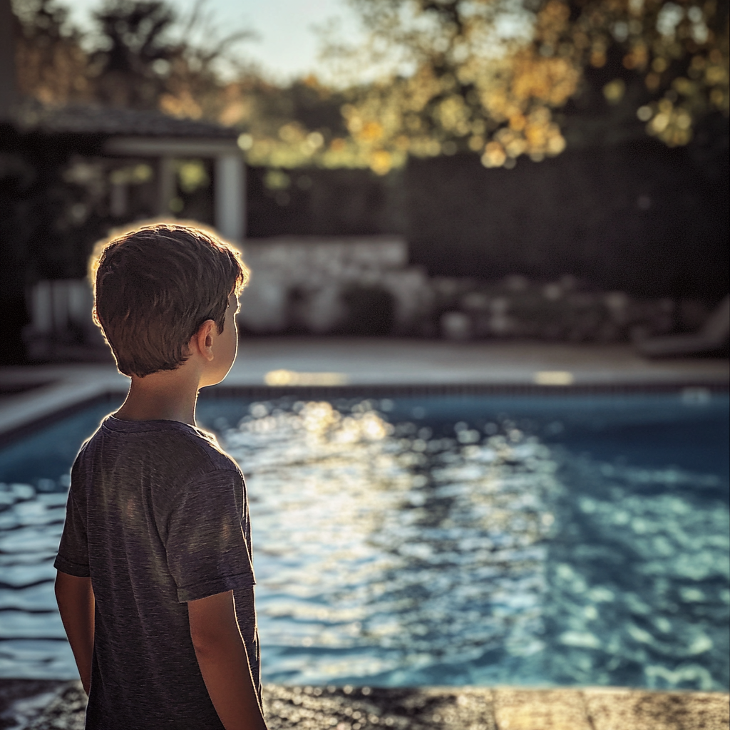 Un petit garçon debout à côté d'une piscine | Source : Midjourney