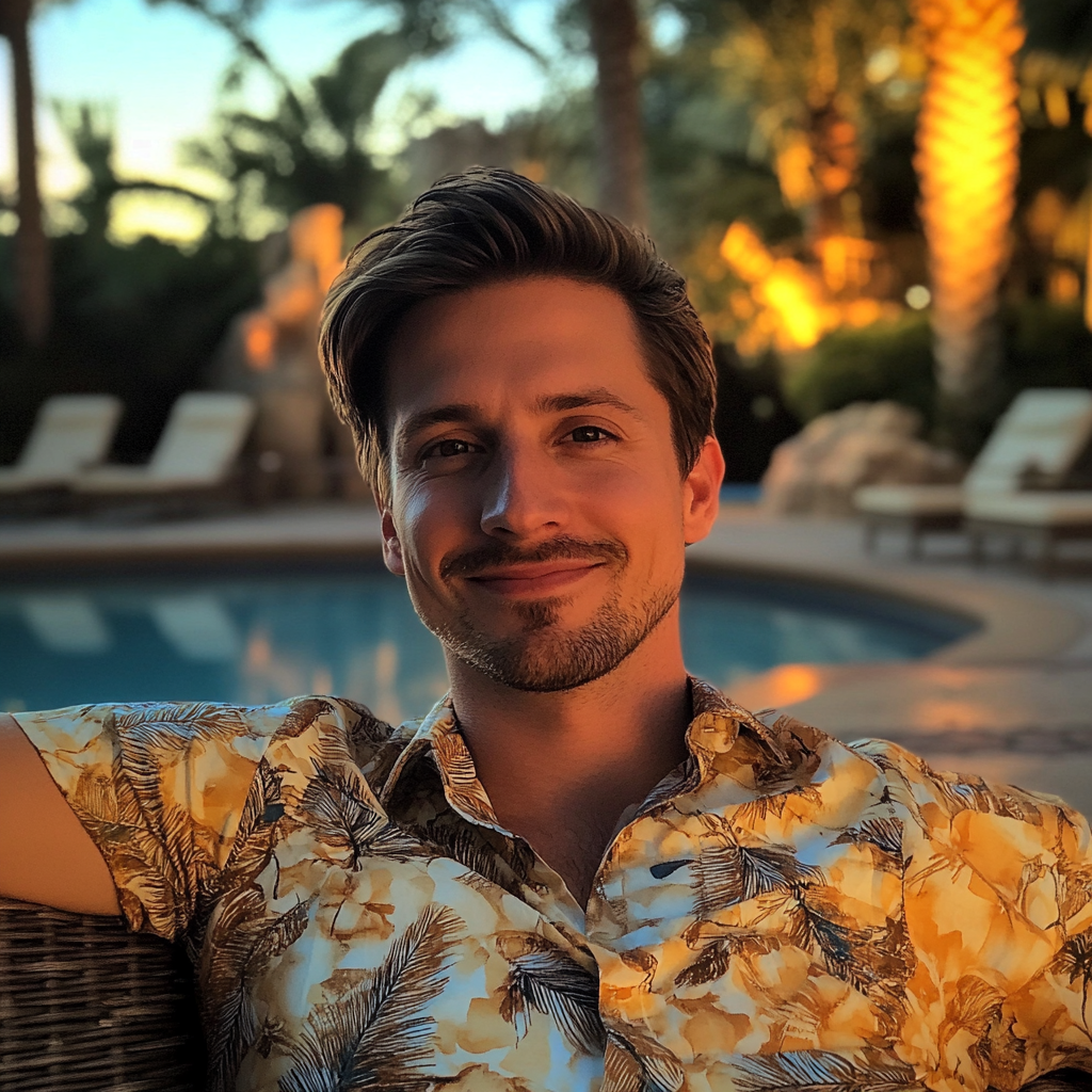 A man sitting on a deck chair and smiling | Source: Midjourney