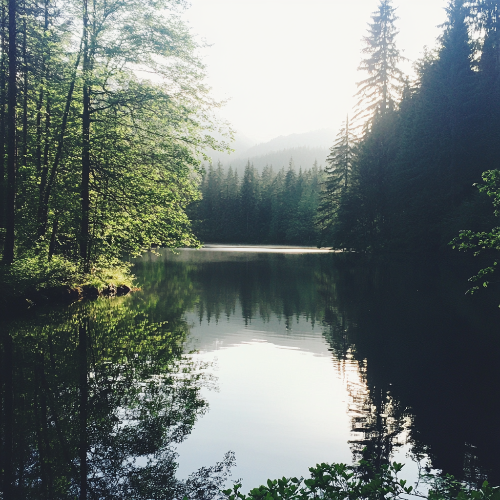 Une étendue d'eau dans une forêt | Source : Midjourney