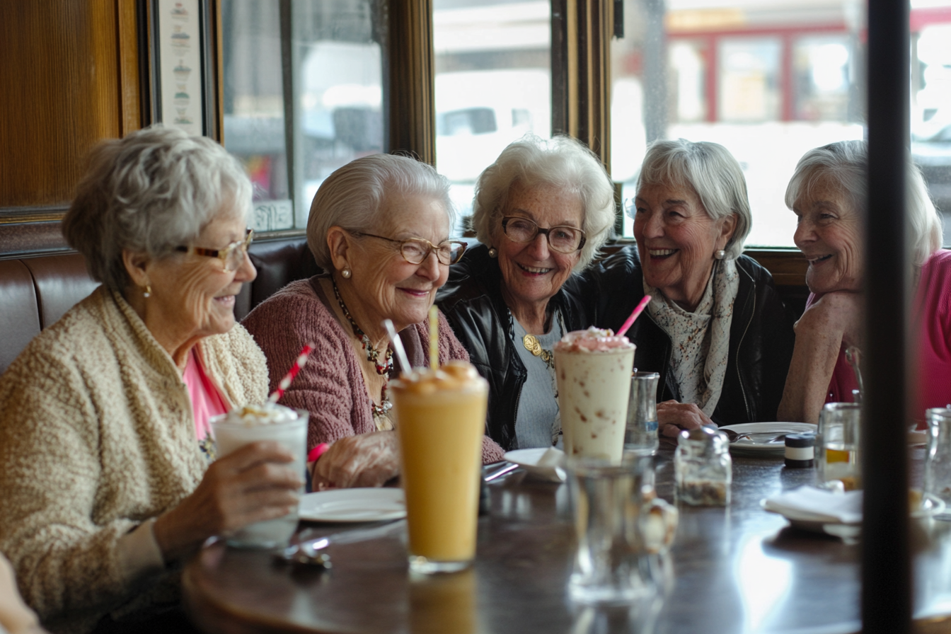 Cinq amis dans un restaurant ensemble | Source : Midjourney