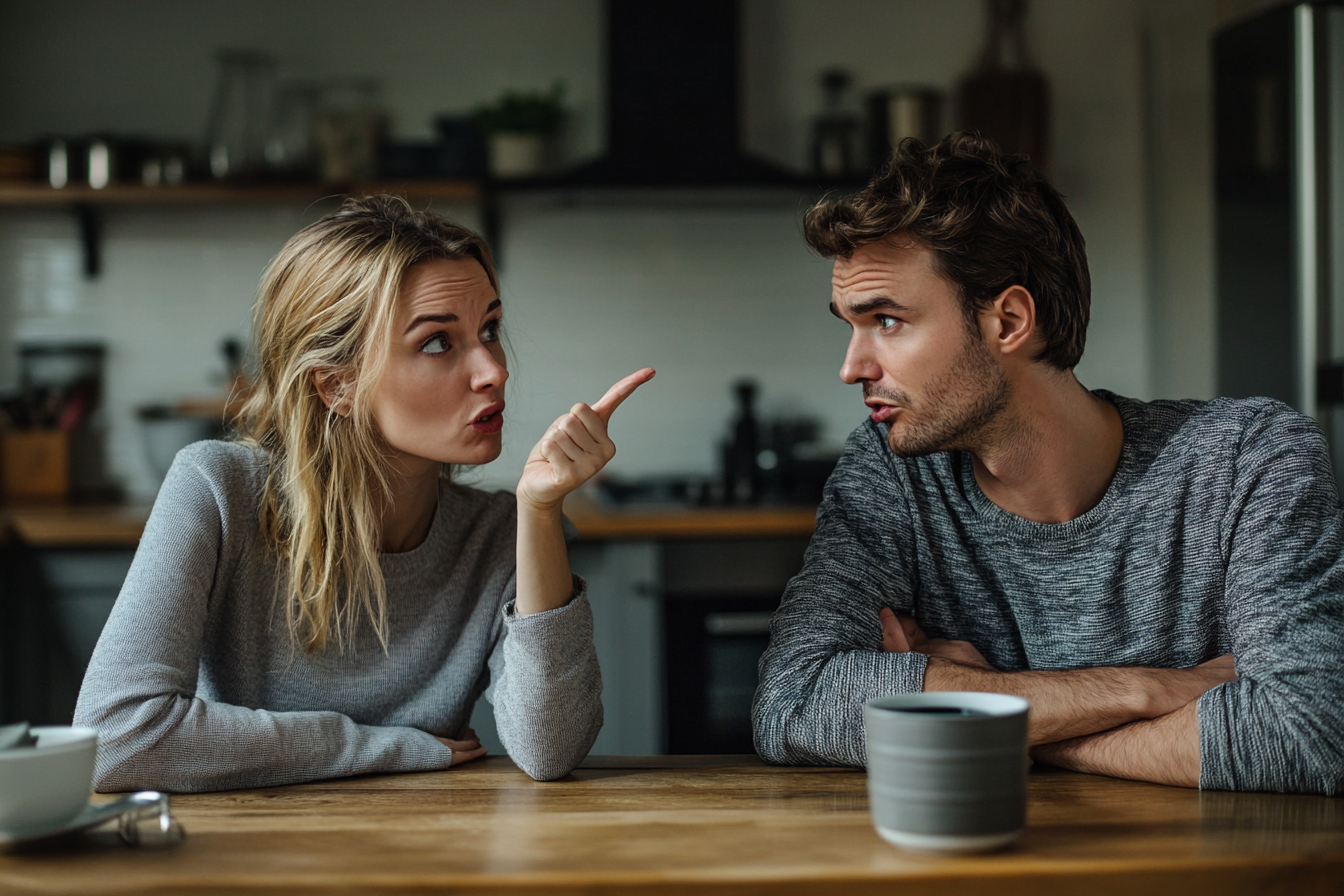 Une femme ayant une conversation sérieuse avec son mari | Source : Midjourney