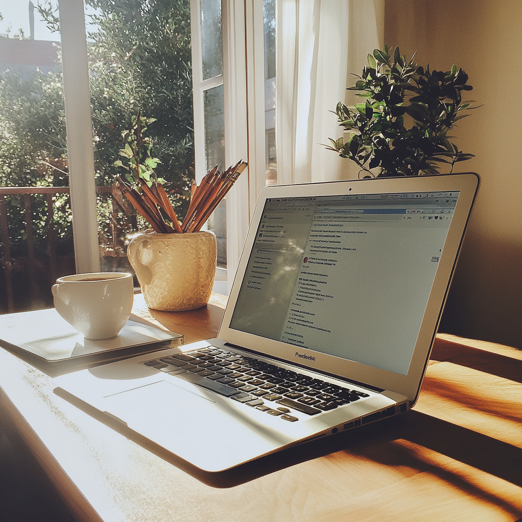 Un ordinateur portable sur un bureau | Source : Midjourney