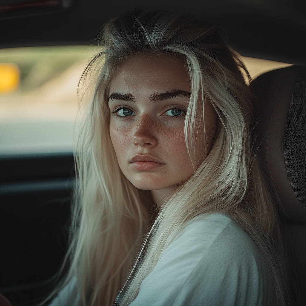 Une femme assise sur le siège conducteur d'une voiture | Source : Midjourney