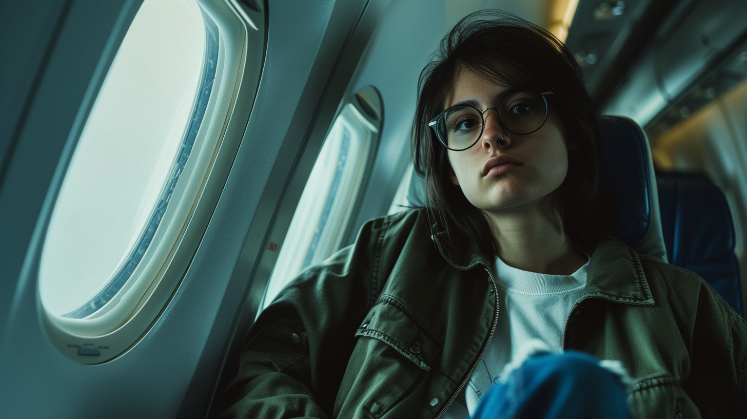 Une femme assise dans un avion | Source : Midjourney