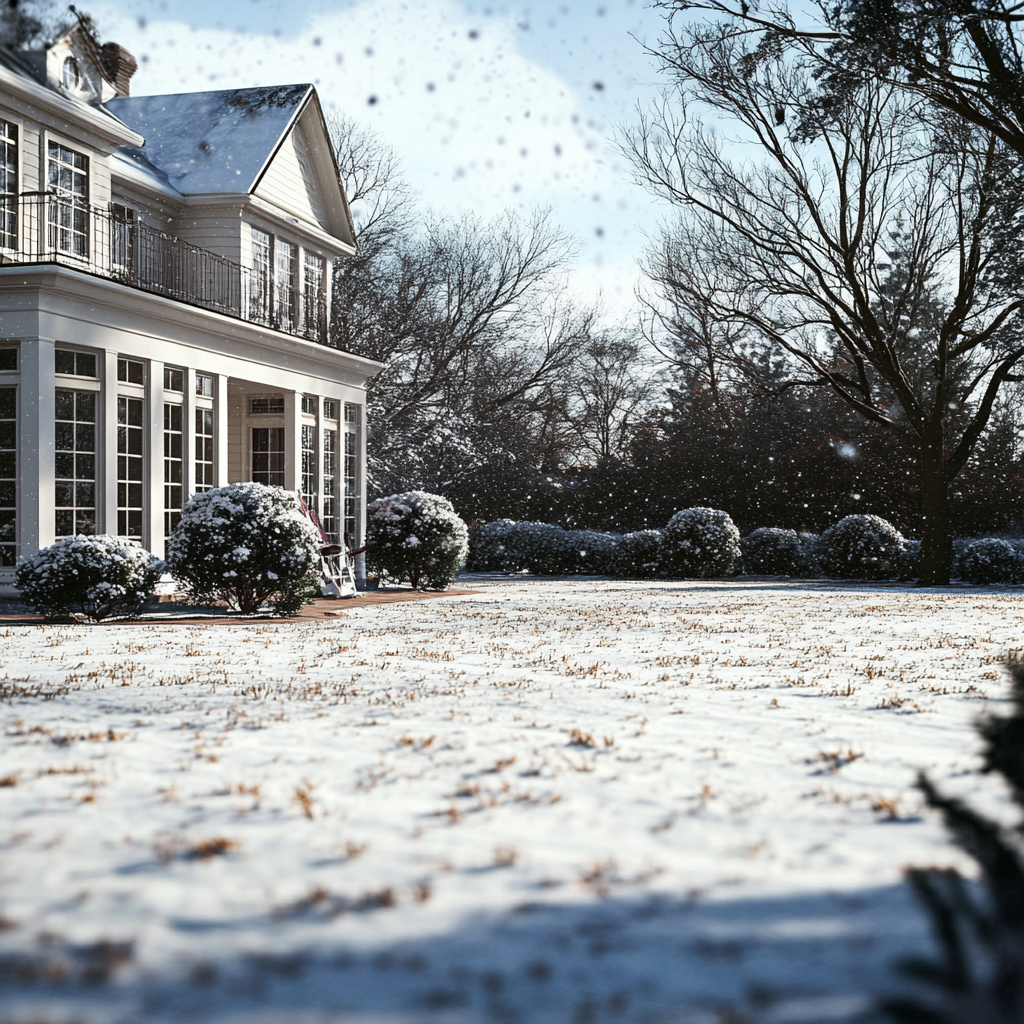 Une cour vide par un jour de neige | Source : Midjourney