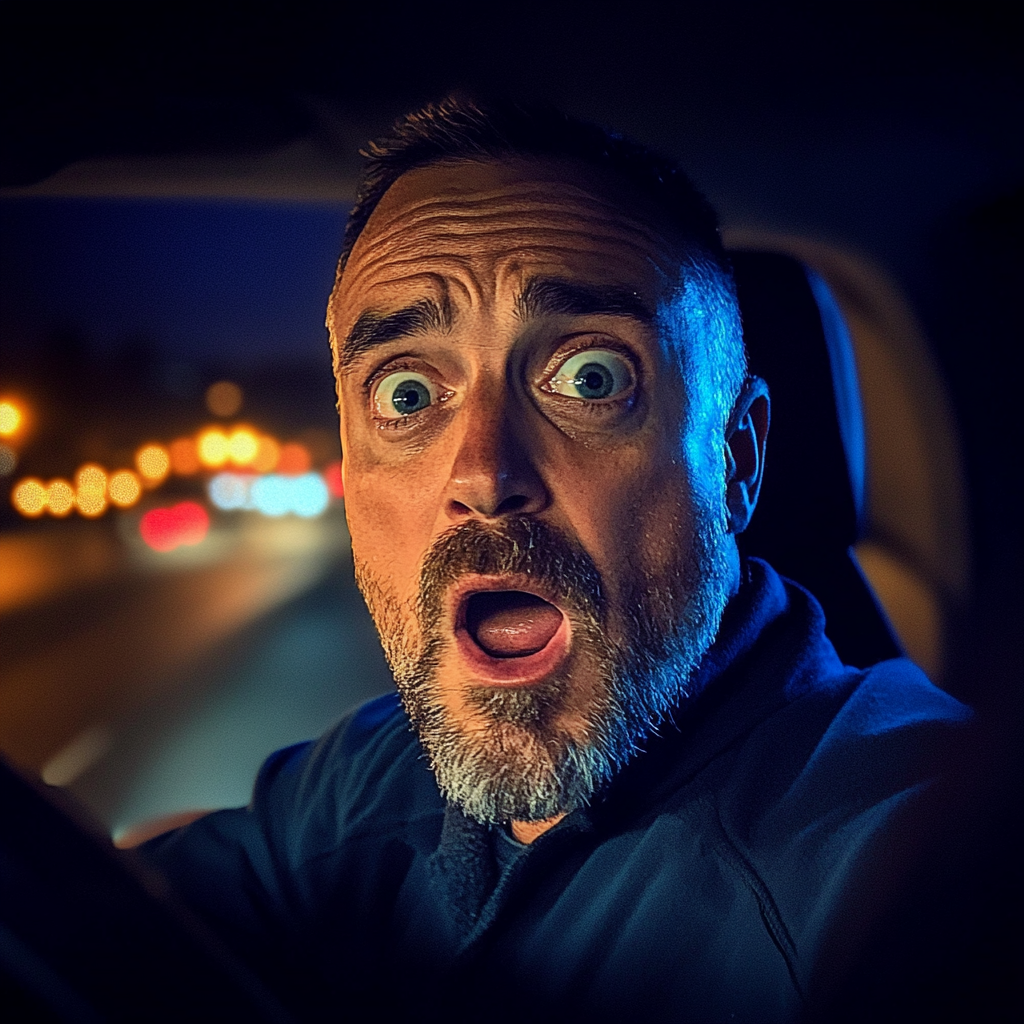 Shocked man sitting in car | Source: Midjourney