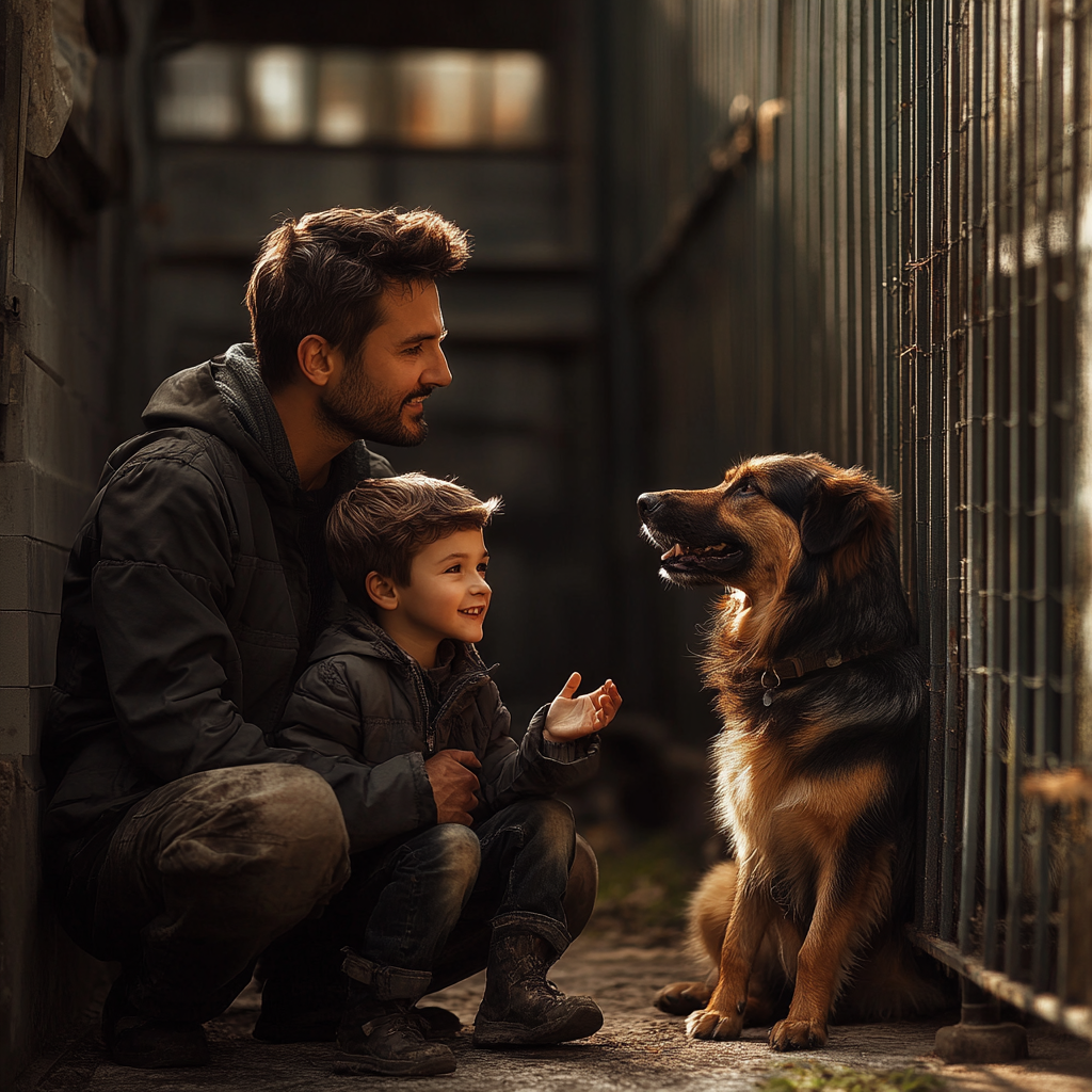 Un garçon et son père dans un refuge pour chiens | Source : Midjourney