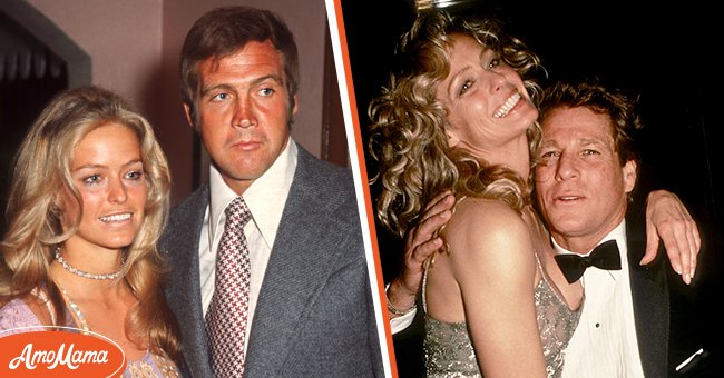 Farrah Fawcett and Ryan O'Neal attend the New York Premiere of "Chances Are" circa 1989 [left]. Married American actors Farrah Fawcett and Lee Majors pose together as they attend a party for ABC-TV screen celebrities, June 1971. | Photo: Getty Images