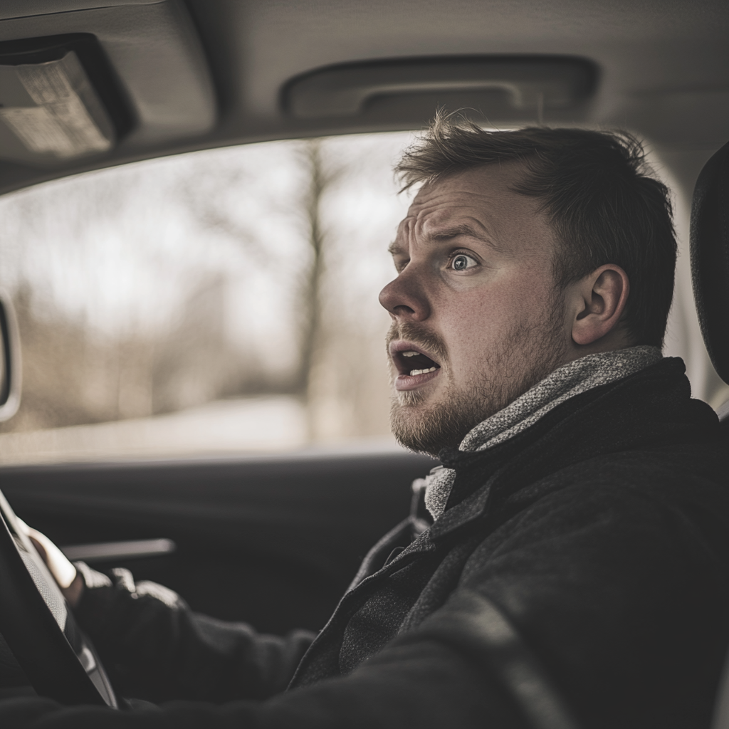 Un homme au volant d'une voiture voit quelque chose de choquant | Source : Midjourney