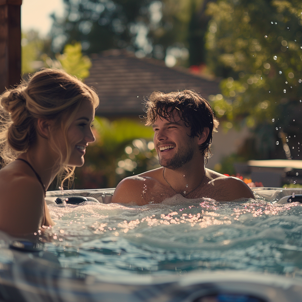 Un couple heureux se détend dans son jacuzzi | Source : Midjourney