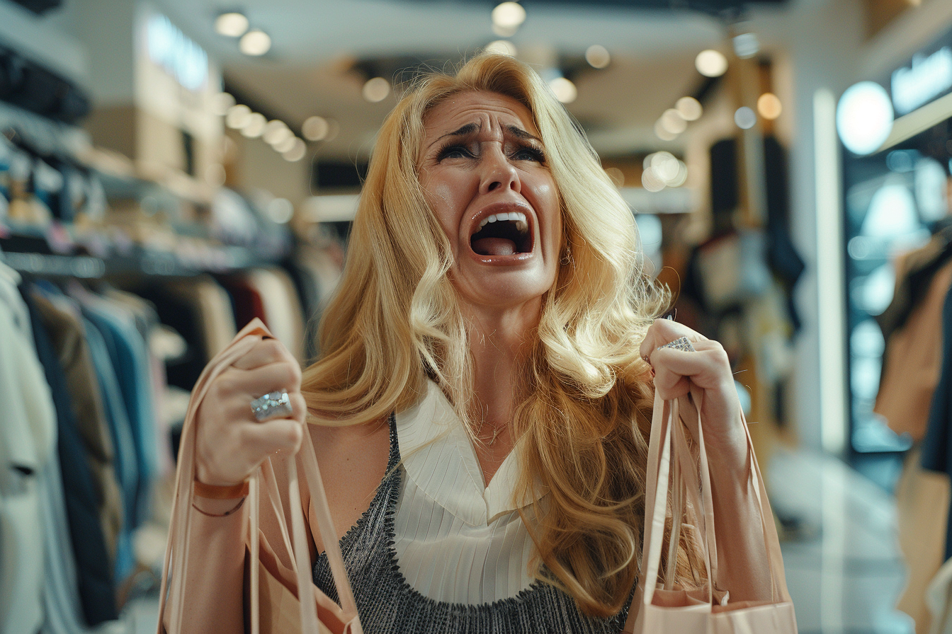 Femme qui crie dans un magasin de vêtements | Source : Midjourney