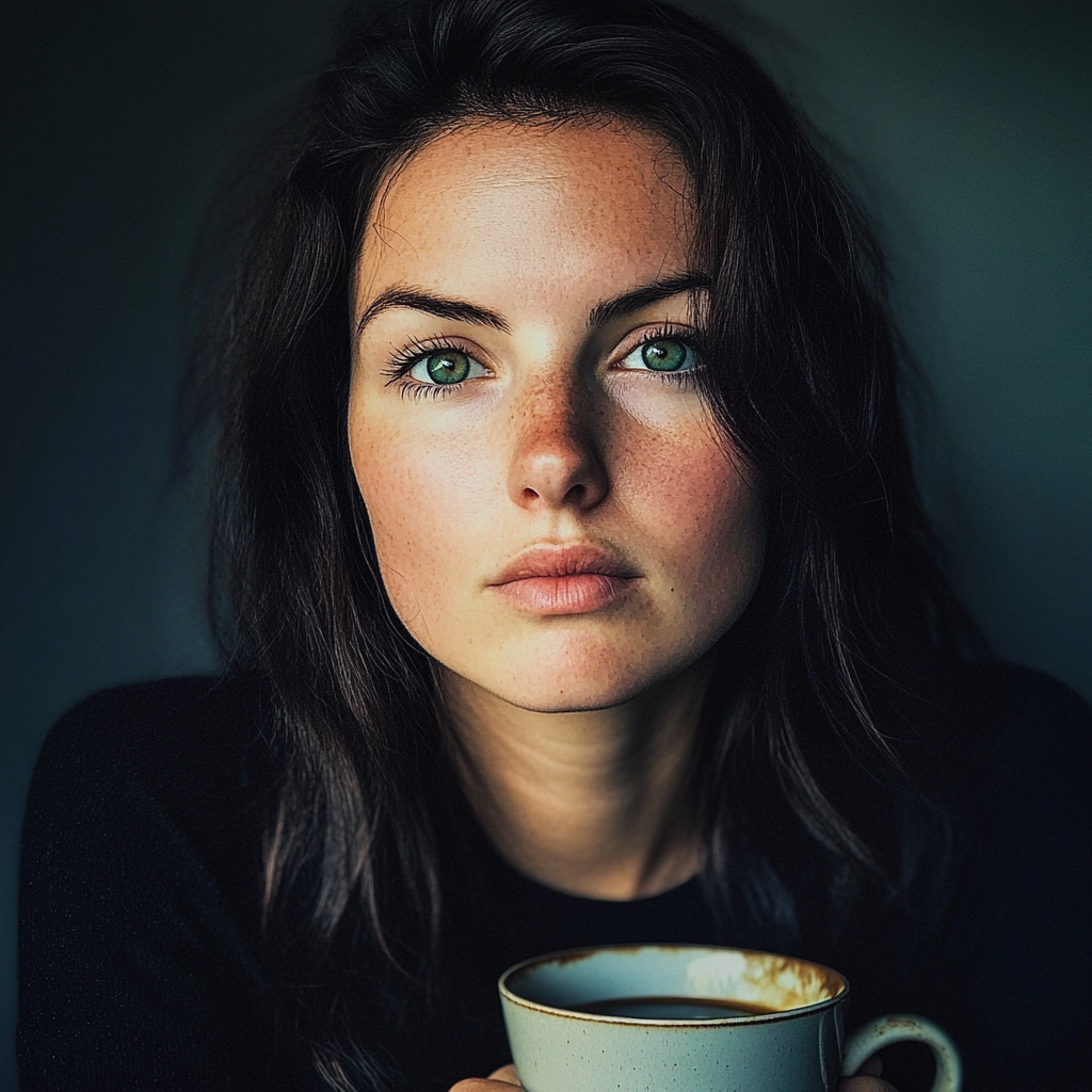 Une femme tenant une tasse de café | Source : Midjourney