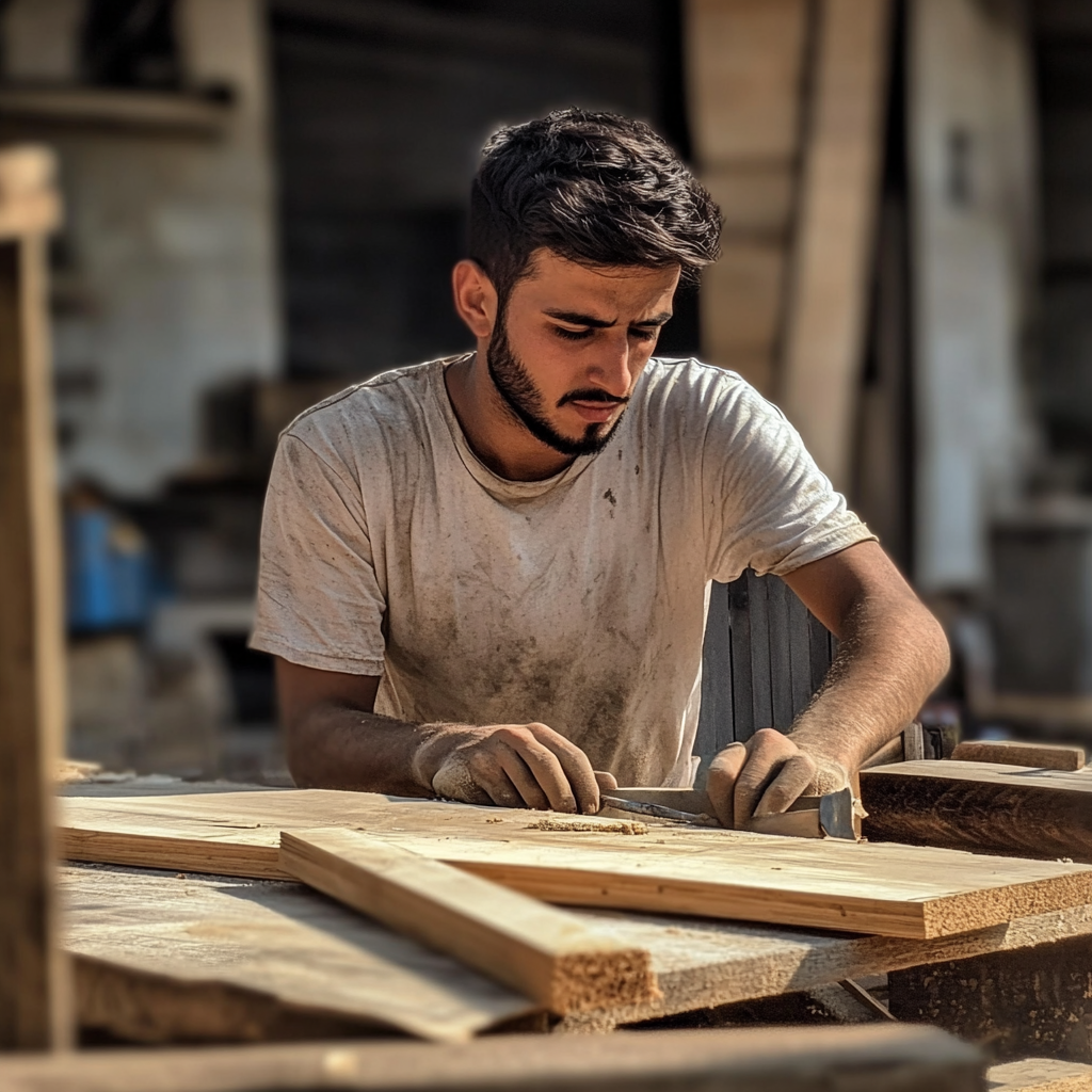 Un jeune homme charpentier travaillant | Source : Midjourney