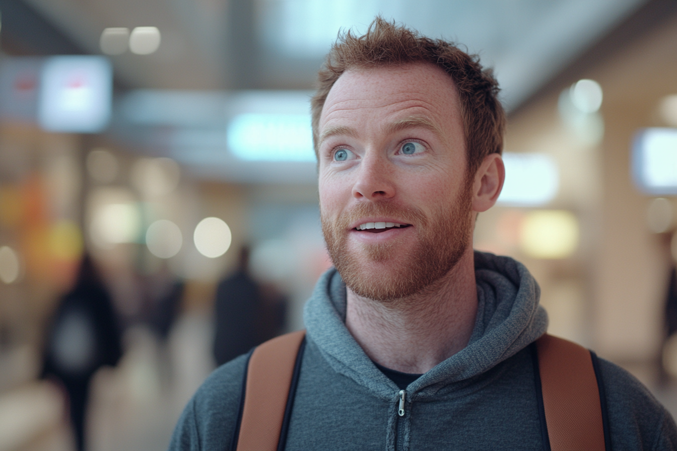 Un homme qui parle dans un centre commercial | Source : Midjourney