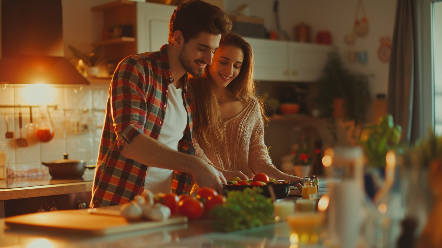 Un couple dans sa cuisine | Source : Midjourney