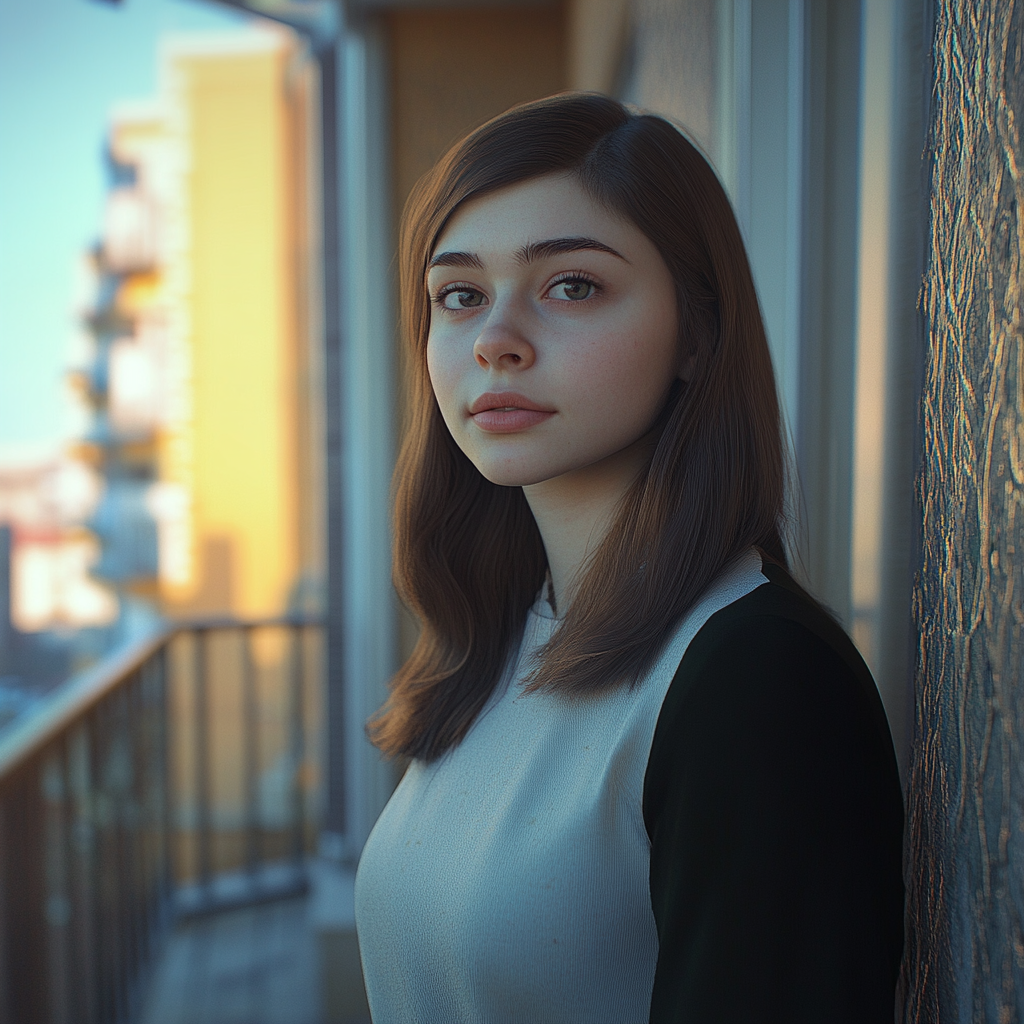 Une femme debout sur un balcon | Source : Midjourney