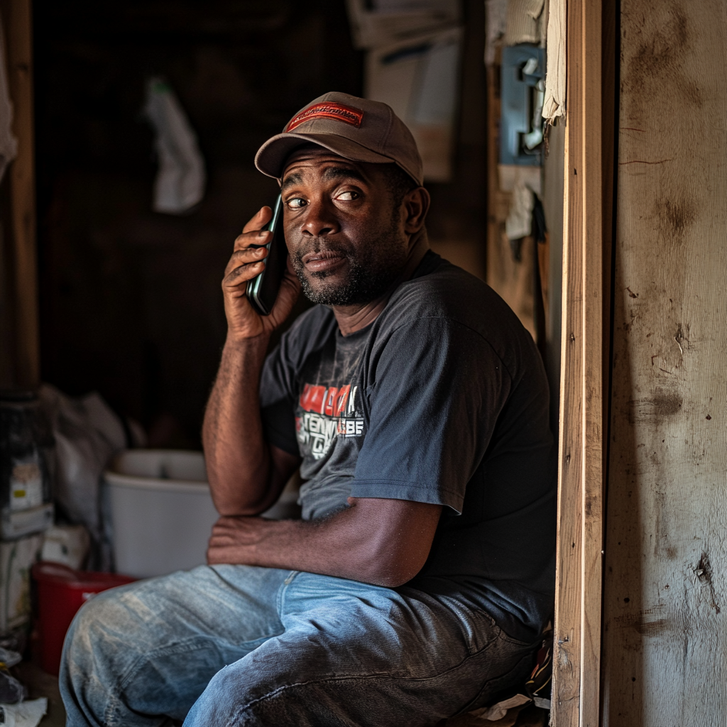 Un homme à tout faire qui parle sur son téléphone | Source : Midjourney