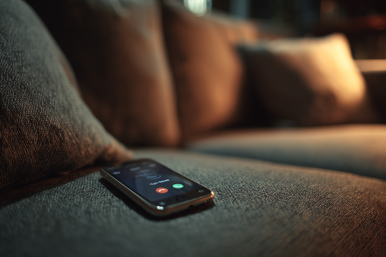 Un téléphone sur un canapé | Source : Midjourney