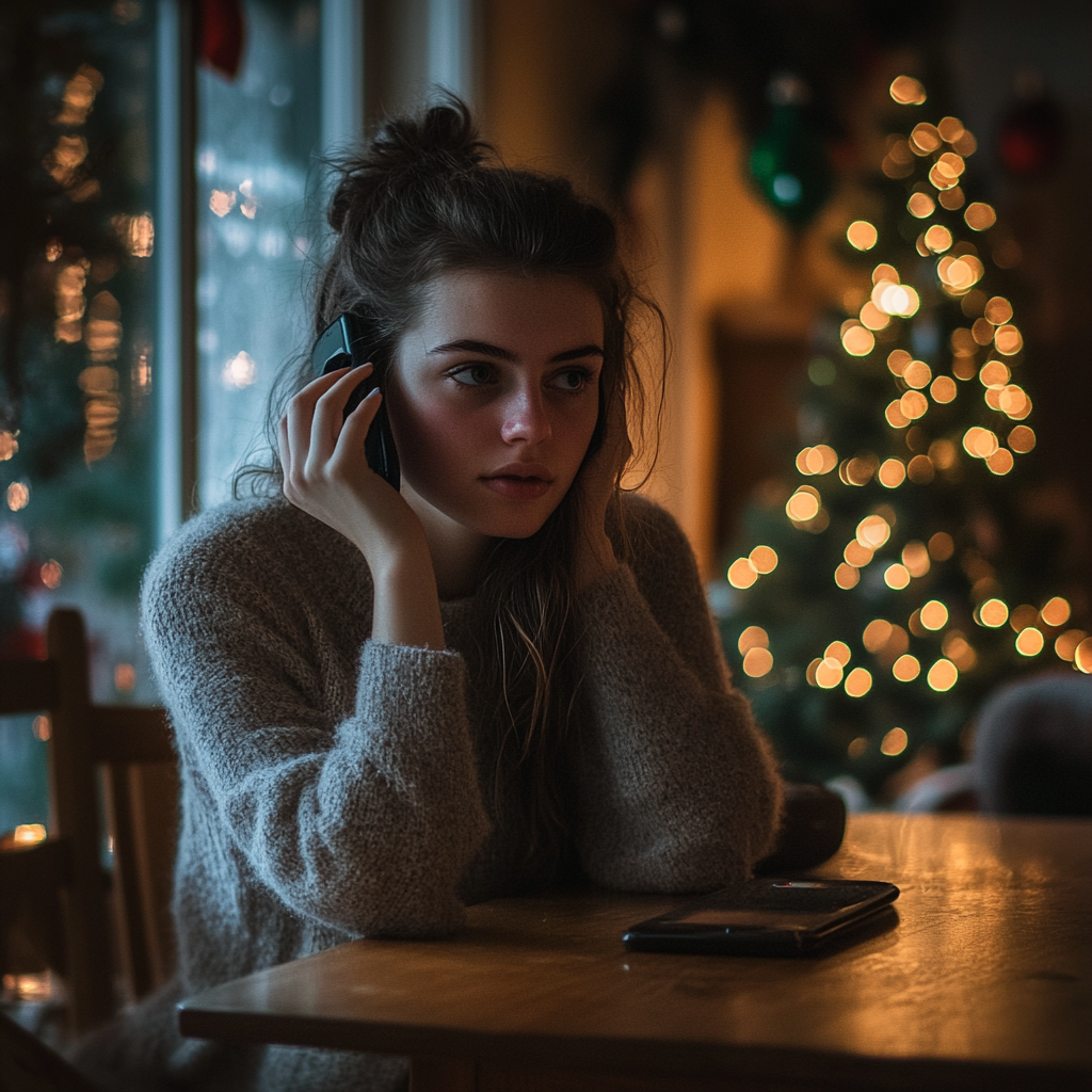 Une femme nerveuse sur son téléphone | Source : Midjourney