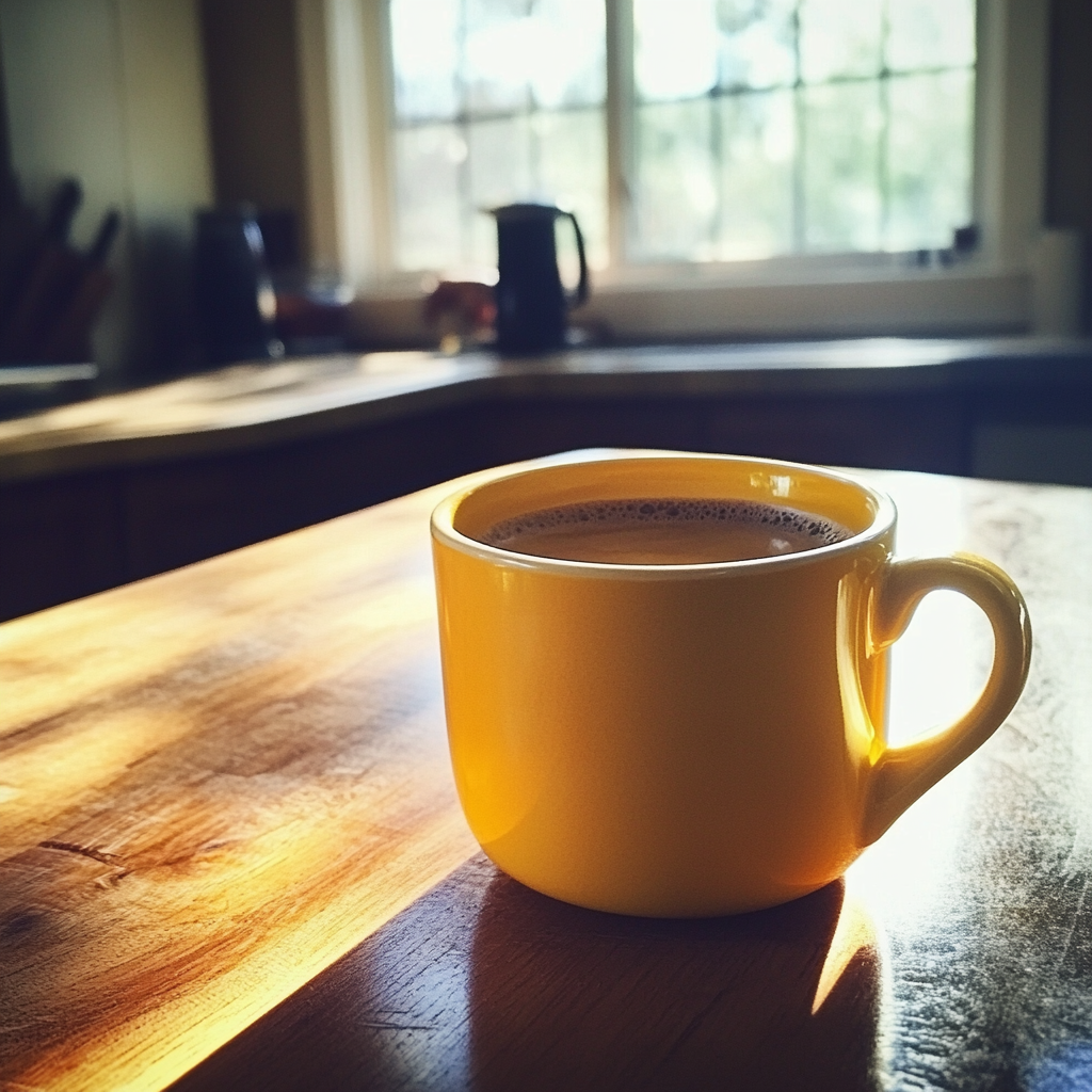 Une tasse de café sur une table | Source : Midjourney