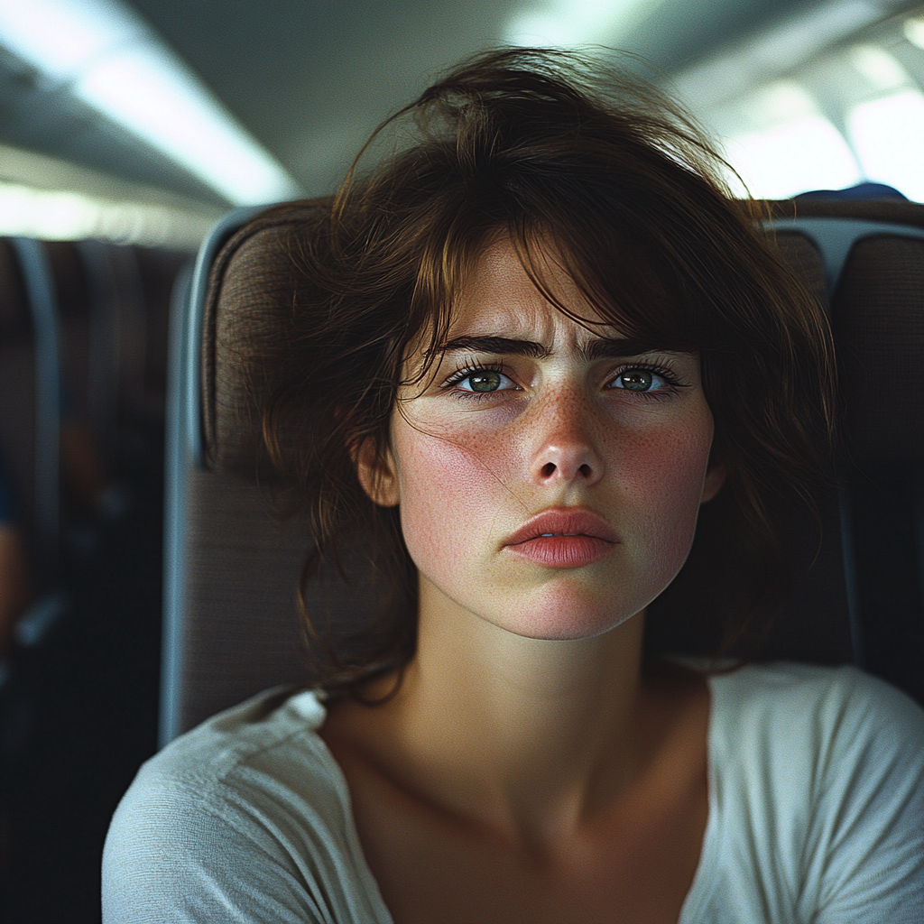 Une femme bouleversée assise sur son siège | Source : Midjourney