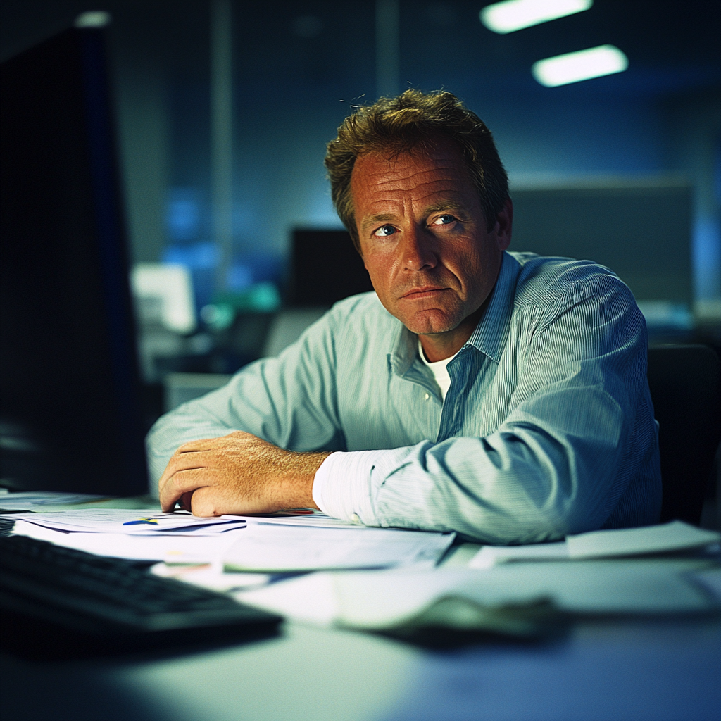 Un homme assis dans son bureau | Source : Midjourney