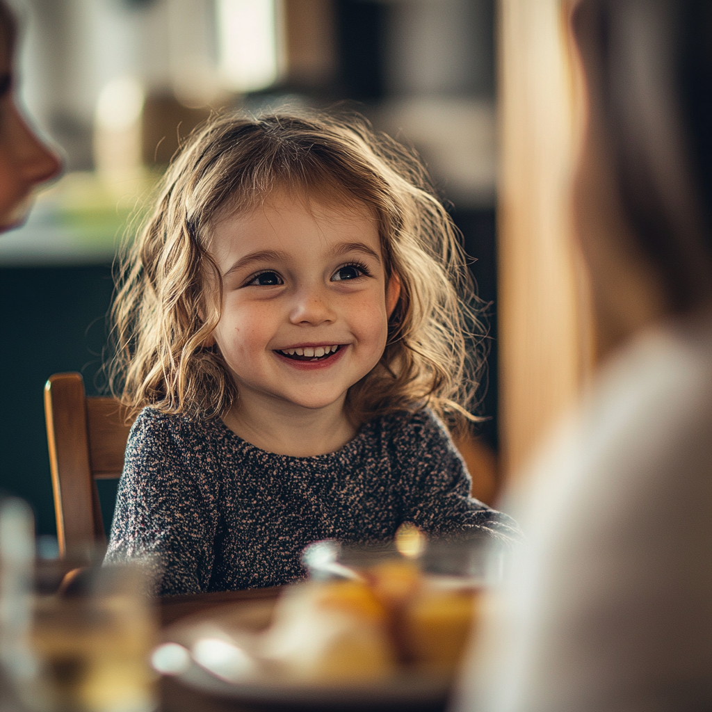 Une fille qui parle à une femme à la table du dîner | Source : Midjourney