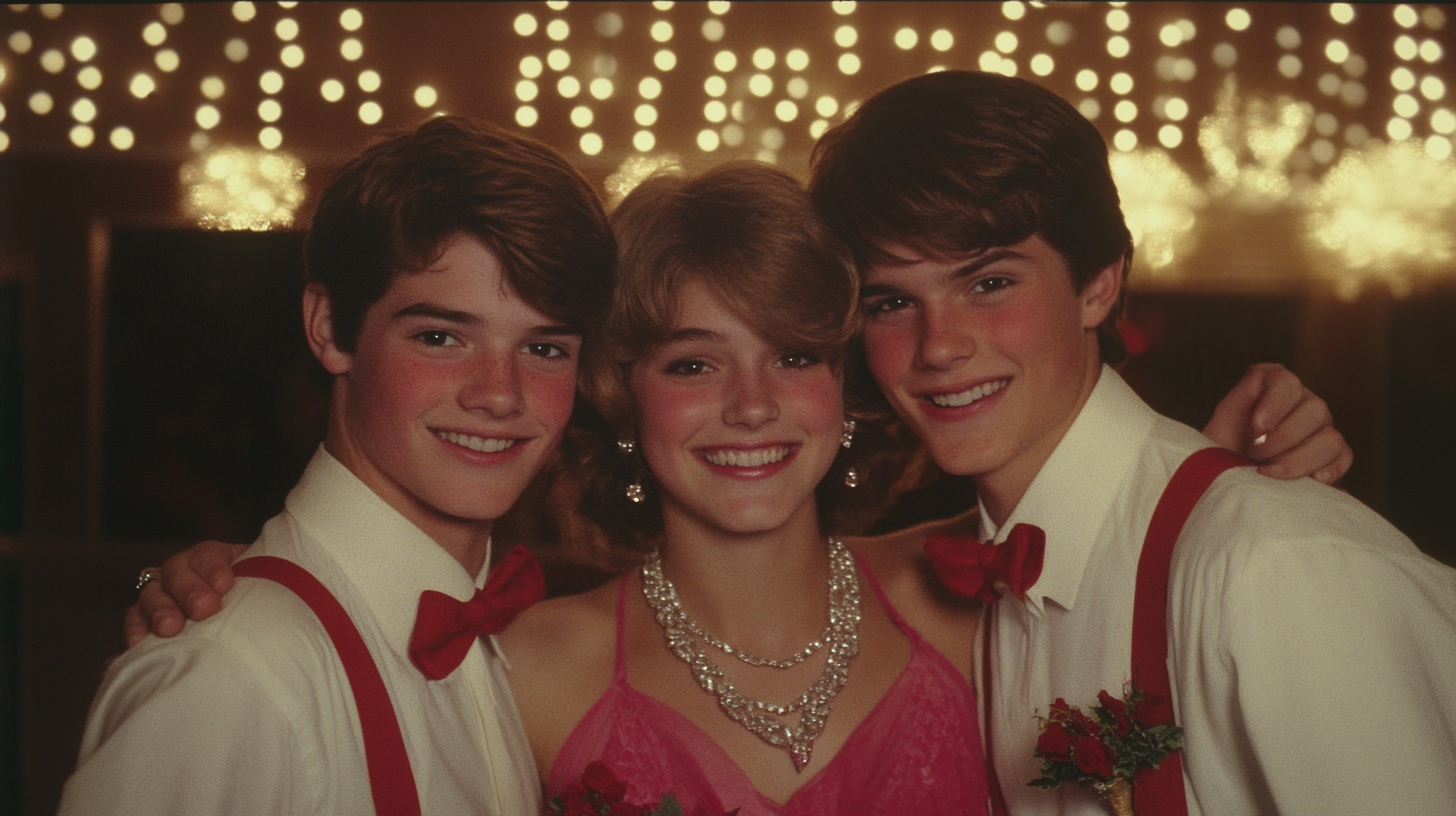 Photo de deux garçons et d'une fille au bal de fin d'année | Source : Midjourney