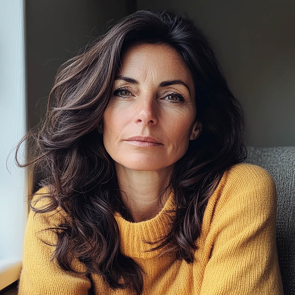 Une femme pensive assise dans un fauteuil | Source : Midjourney