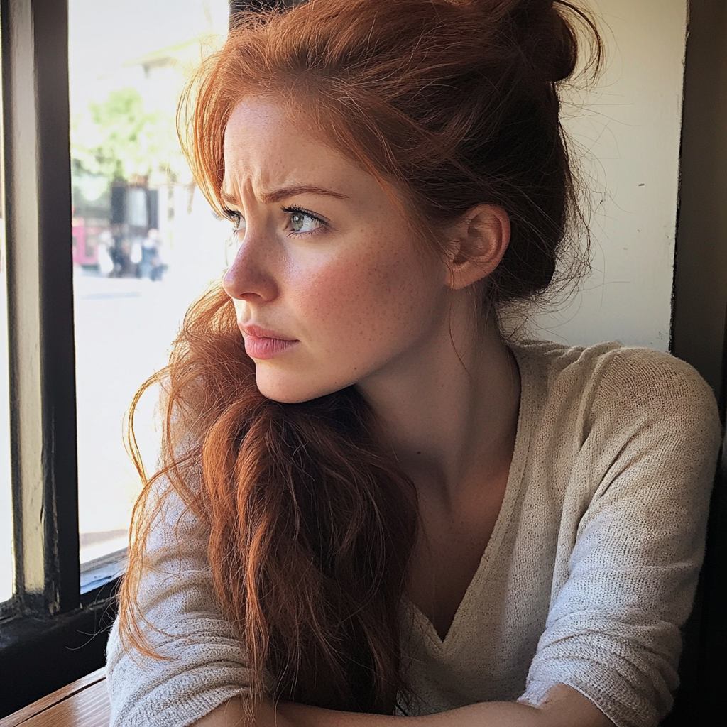 Une femme assise dans un café | Source : Midjourney