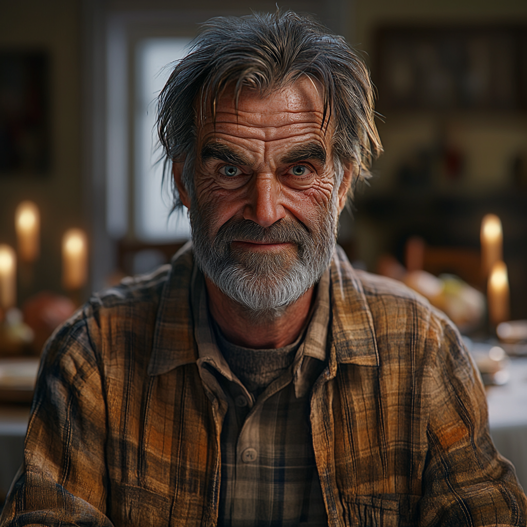 Un homme âgé souriant dans une salle à manger | Source : Midjourney