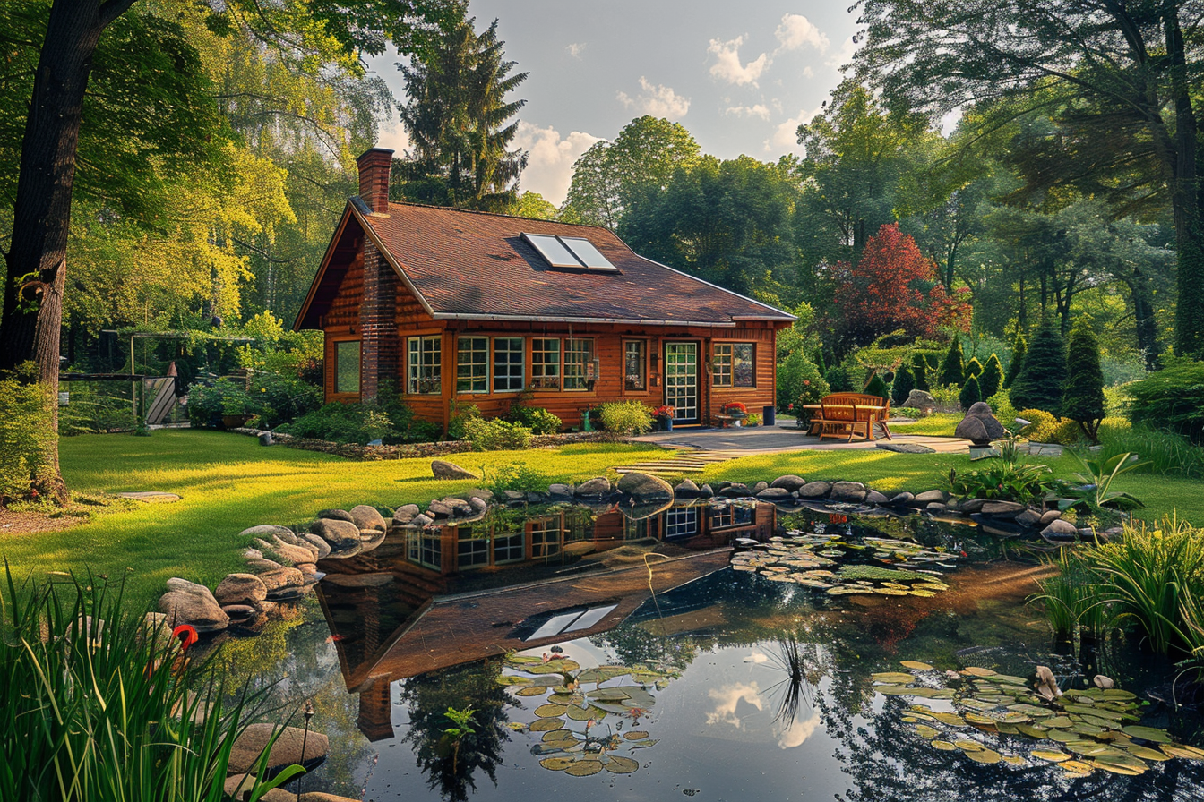 Un étang à l'extérieur d'une maison | Source : Midjourney