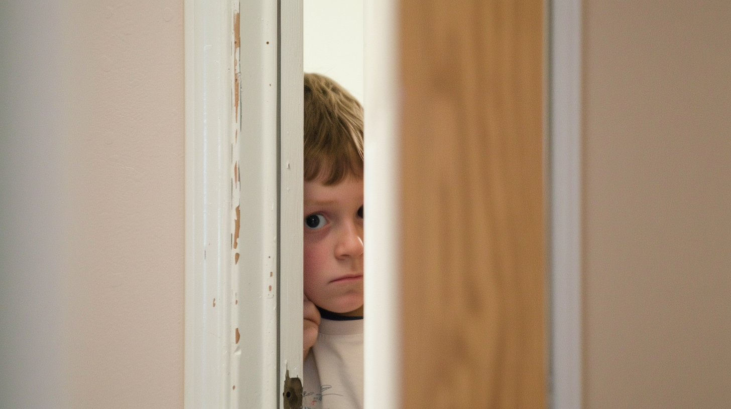 Un garçon qui regarde par la porte | Source : Midjourney