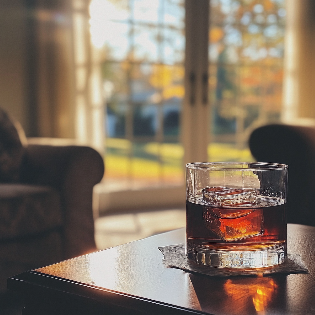 Un verre de whisky sur une table basse | Source : Midjourney