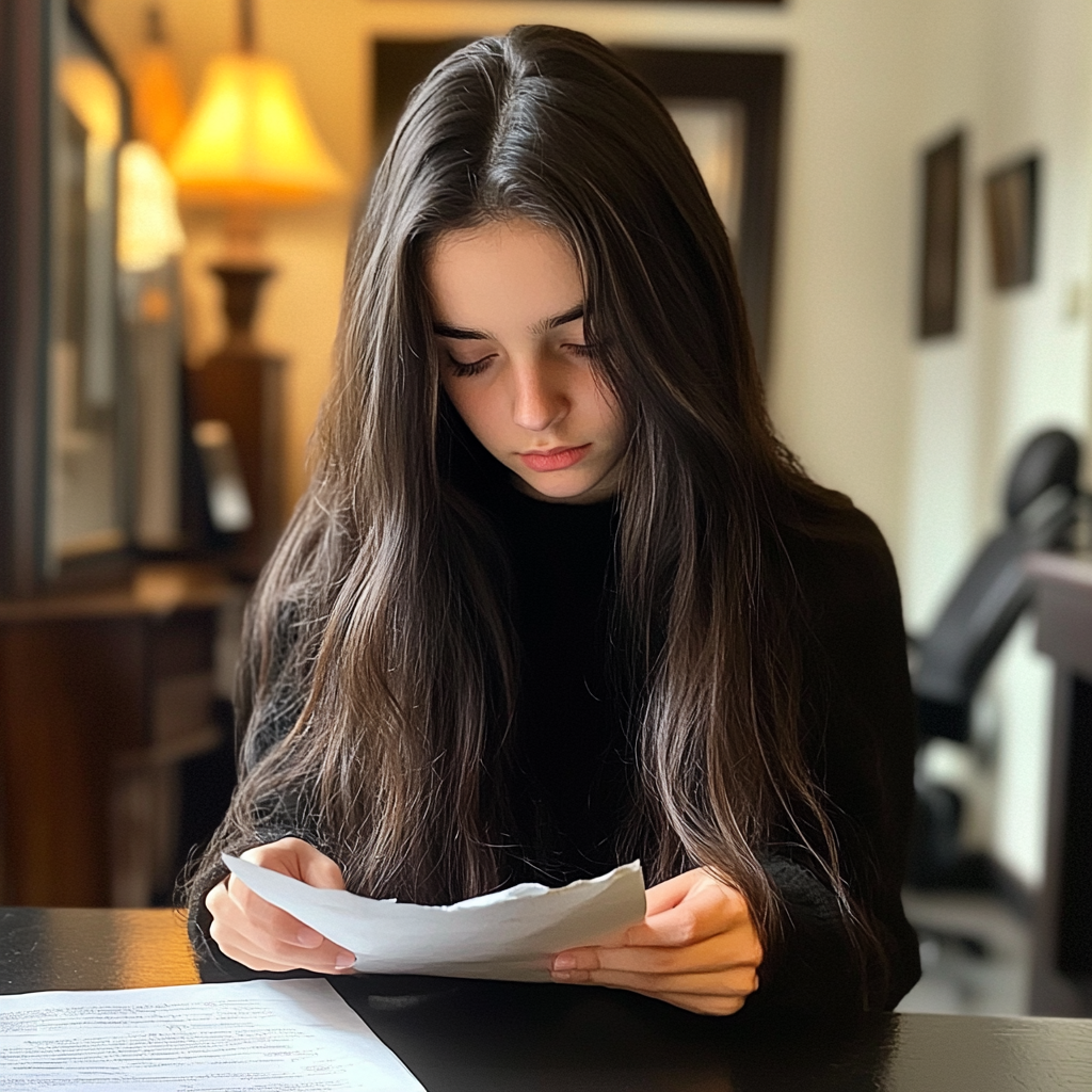 Une adolescente lisant une lettre | Source : Midjourney