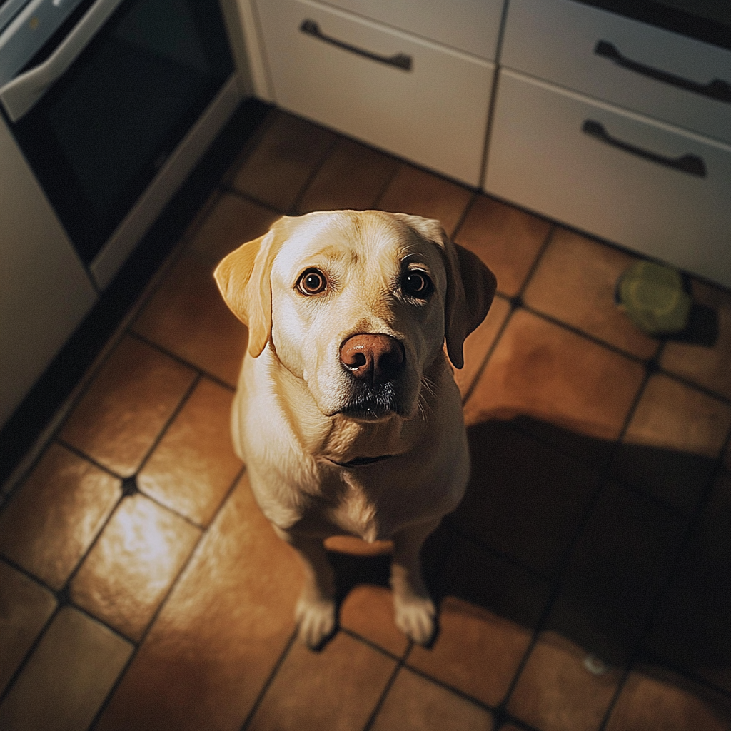 Un labrador assis sur le sol de la cuisine | Source : Midjourney